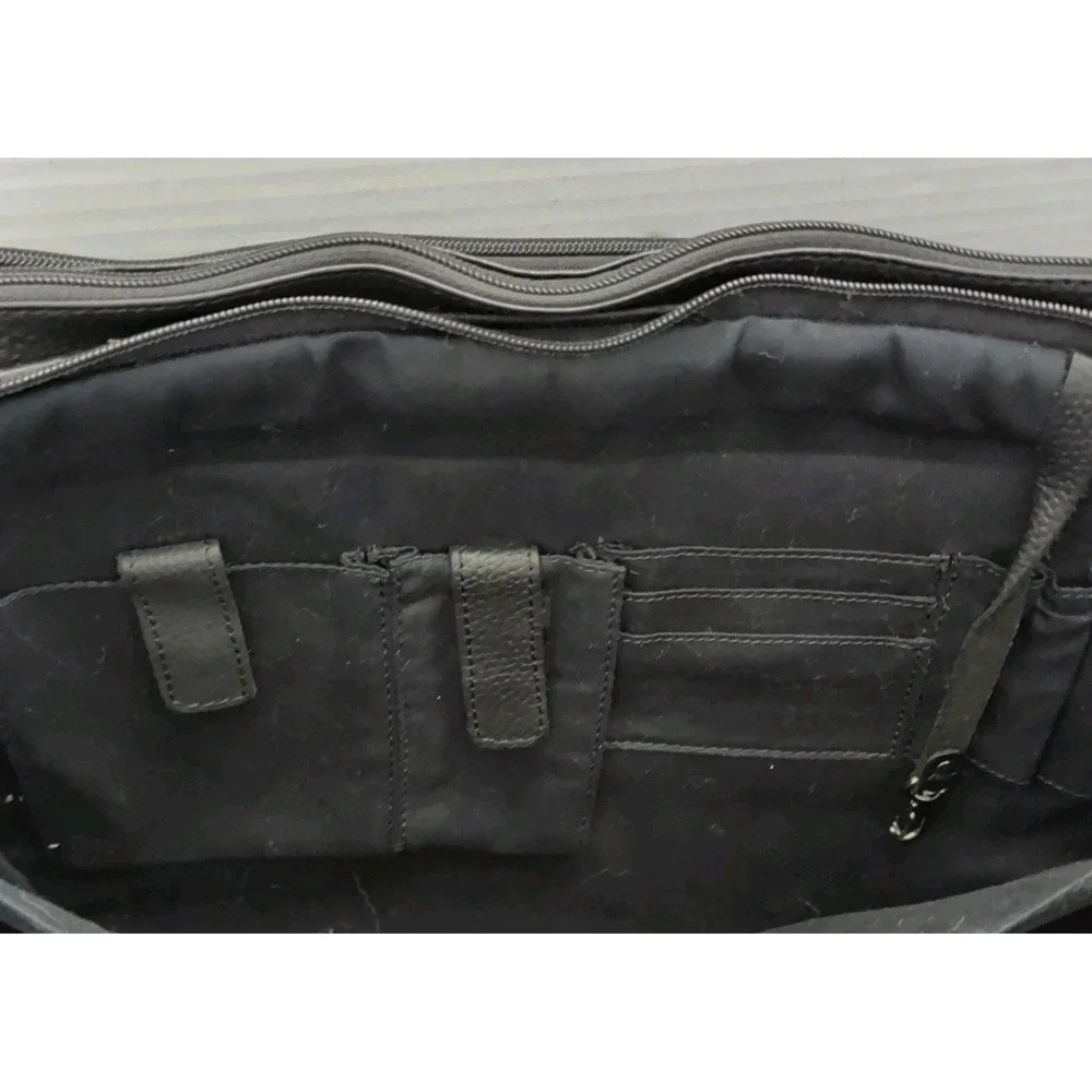 Vtg L.L. Bean Black Pebbled Leather Messenger Bag Satchel Casual Travel Laptop